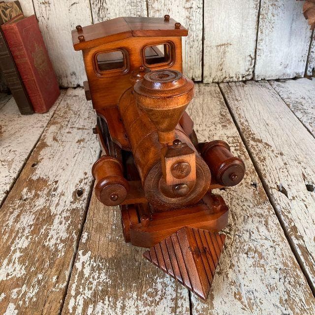 ヴィンテージ ウッド ロコモーティブ オブジェ 木製 機関車 小物入れ 汽車