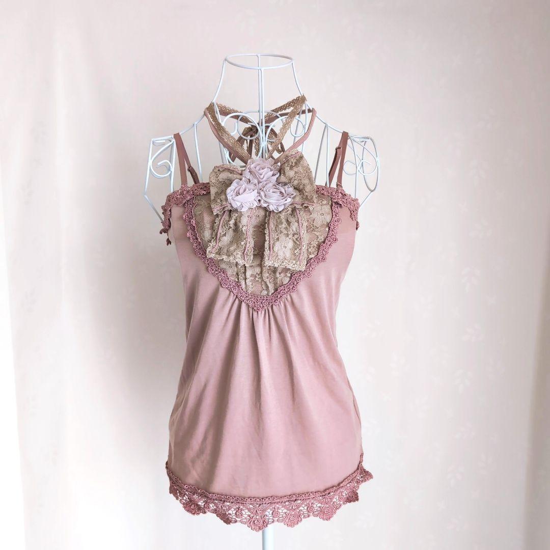 アクシーズファム♦デカリボン 巻きバラ ホルターネック キャミソール