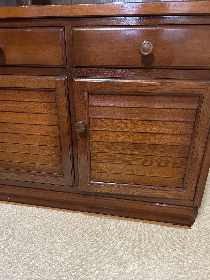 木製ブラウン食器棚 ガラス扉付き　水屋　上段部分だけ　引き取り可能