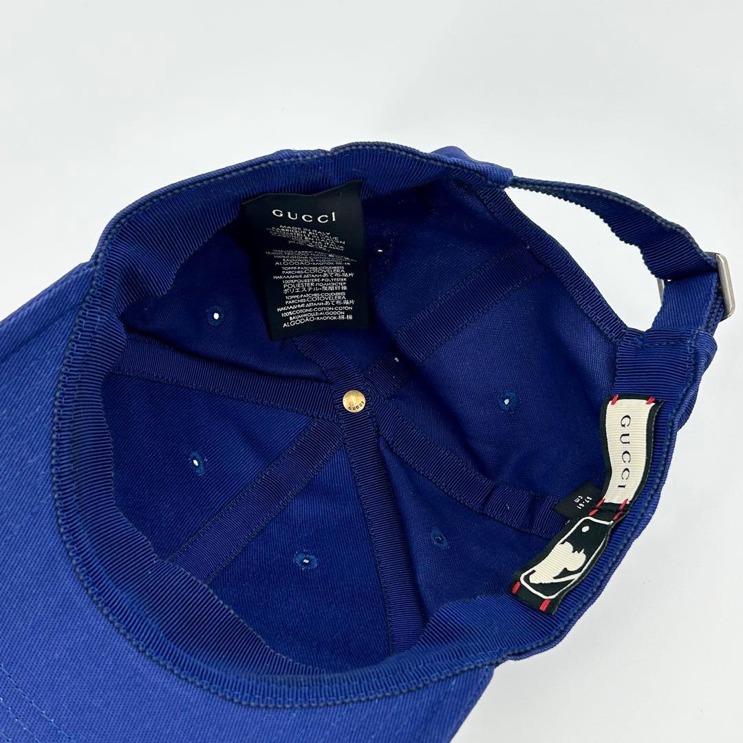 美品✨グッチ キャップ ヤンキース 刺繍 MLB ネイビー