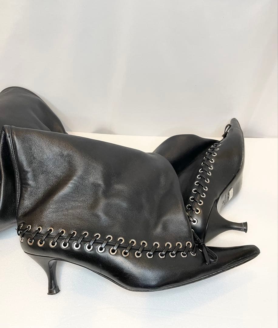 ALL-IN ブラック Level サイハイ ソフトレザー ロングブーツ