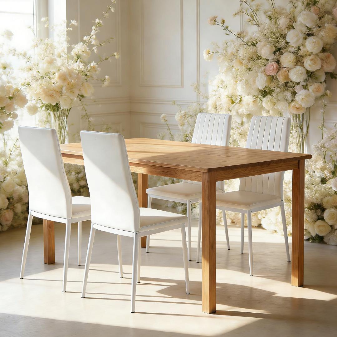 ダイニングチェア 4脚セット ダイニングイス ホワイト PU シボリ背もたれ