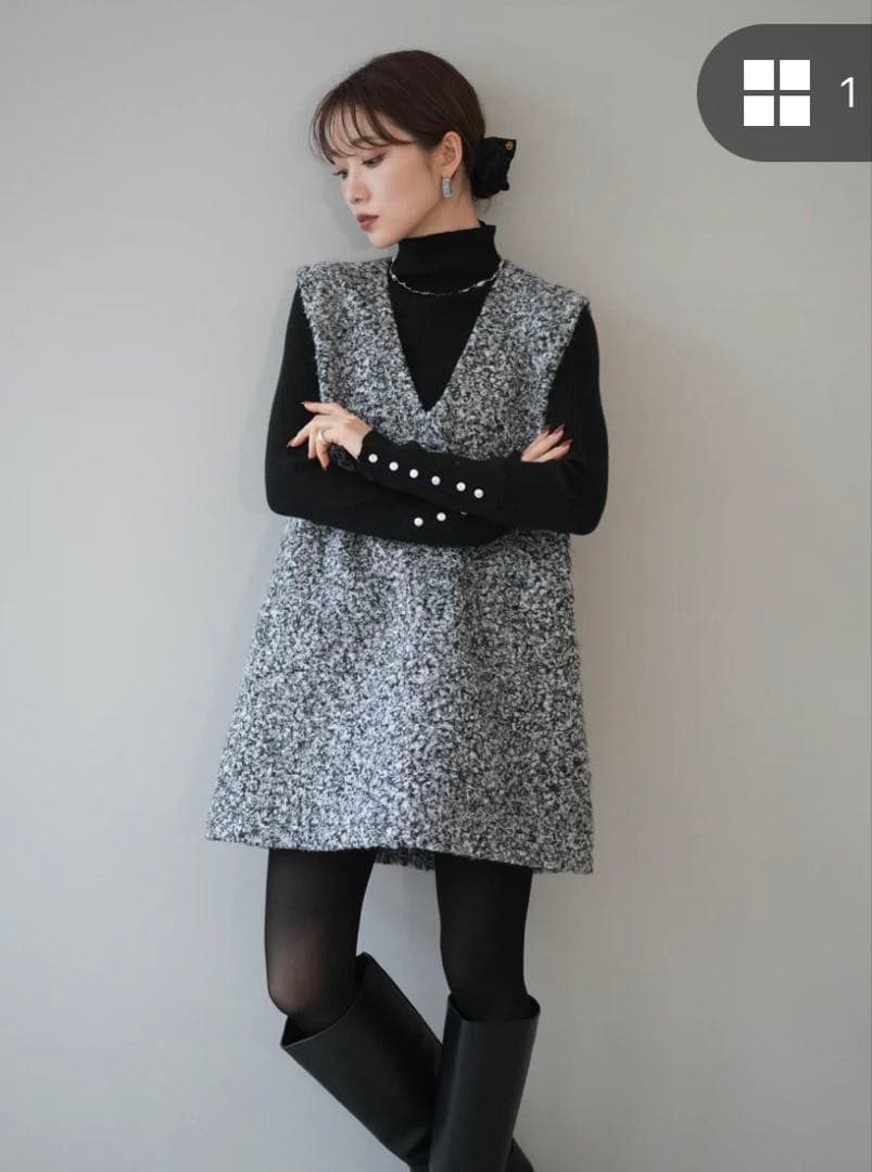 【新品未使用】Lumier リュミエ　ミックスループヤーンニットミニワンピース