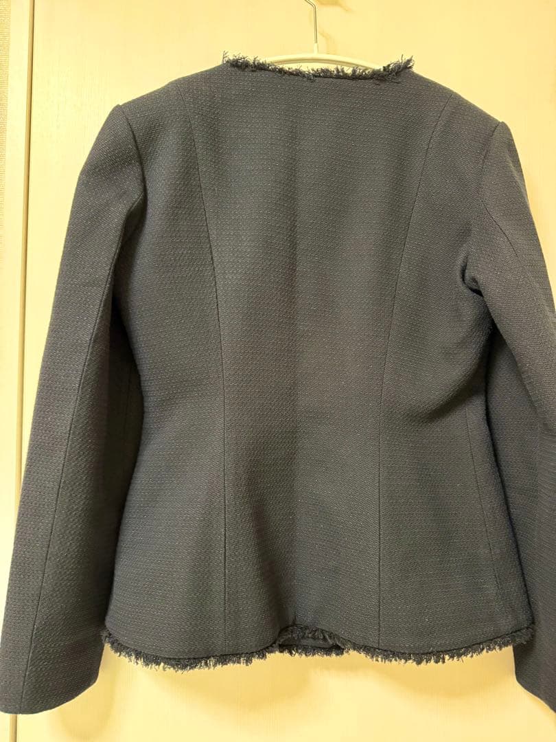 anuans ツイードノーカラーフォルムジャケット　ネイビー