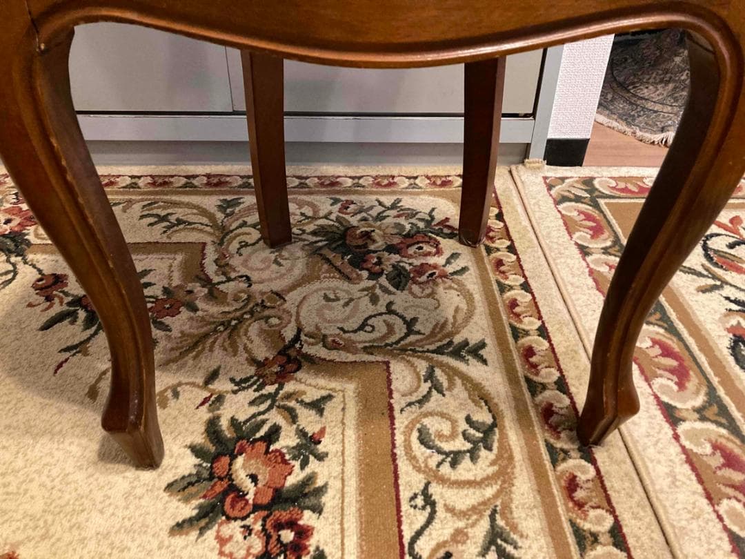 アンティーク／ダイニングチェア／ブラウン／猫脚／彫刻デザイン／ベロア調