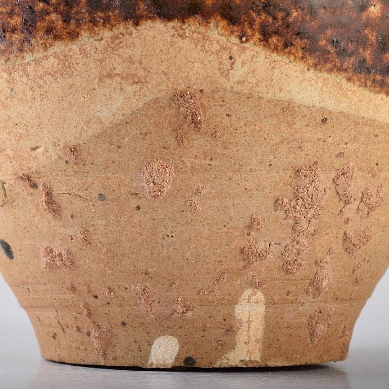 中国　遼褐釉　花文　四耳碗口壷　V　R8153