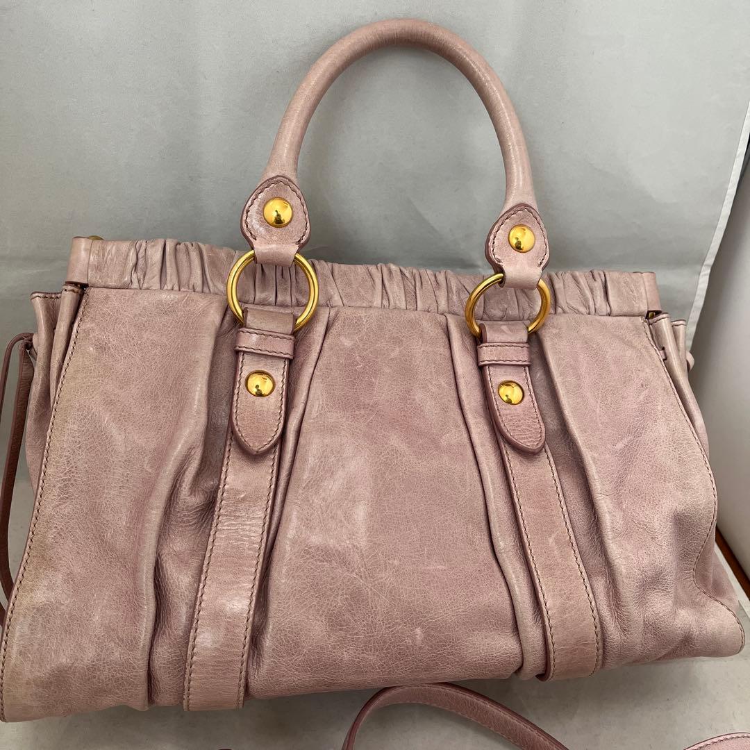 ミュウミュウ VITELLO LUX ショルダーバッグ　ピンク ベージュ