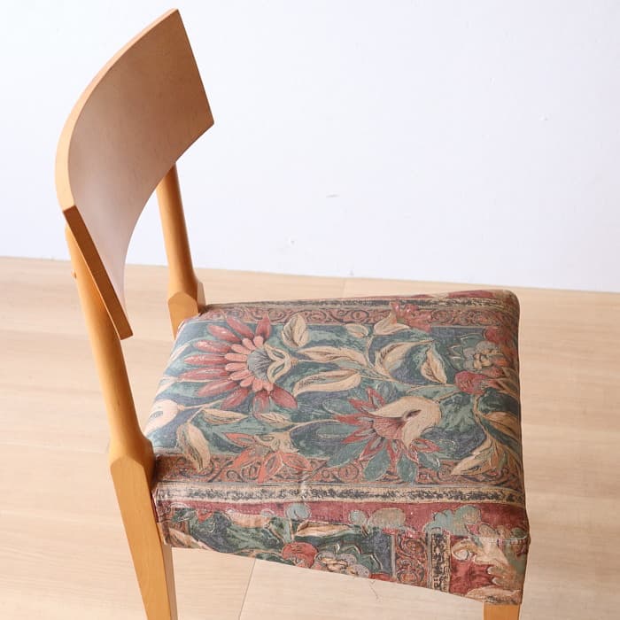 ヴィンテージ 飛騨産業 肘付イス 古家具 無垢材 ブナ材 カバーリング①