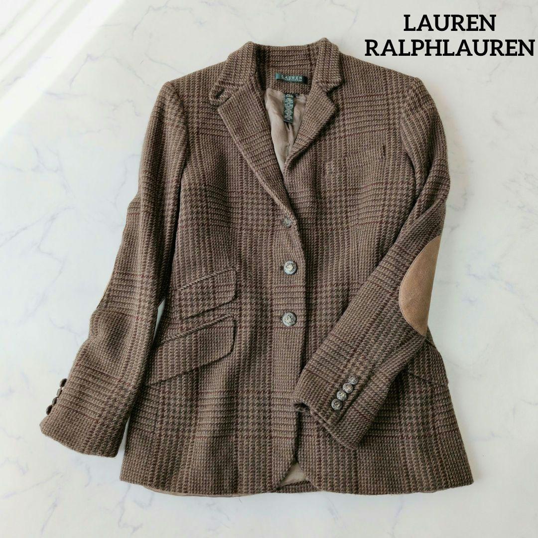 専用ローレンラルフローレン テーラードジャケット ウールチェック レザーパッ M