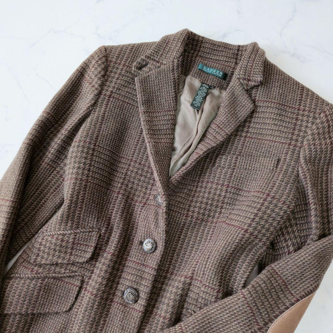 専用ローレンラルフローレン テーラードジャケット ウールチェック レザーパッ M