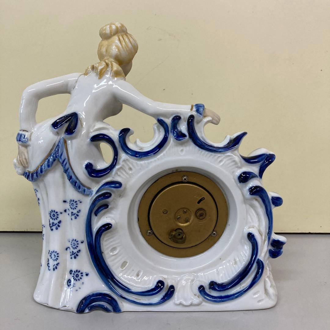 E3 ジャンク品 置き時計 陶器製 ロココ調 フィギュリン 貴婦人 アンティーク