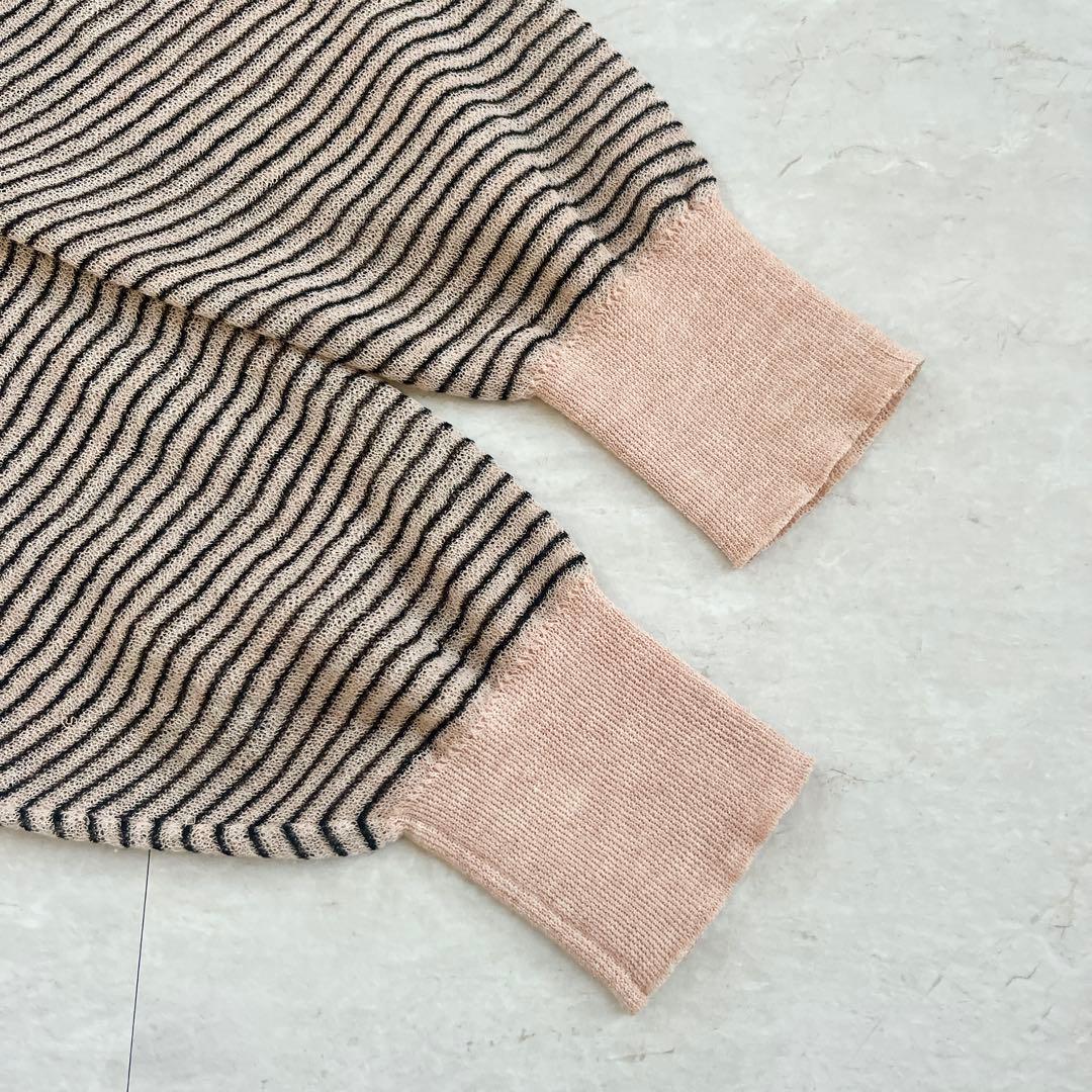 6(ROKU)シアー ボーダー カーディガン ピンク 洗える 羽織 2024