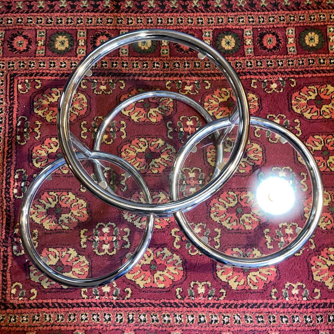 ミッドセンチュリー　ラウンドテーブル　スペースエイジ　 ガラス製3段テーブル