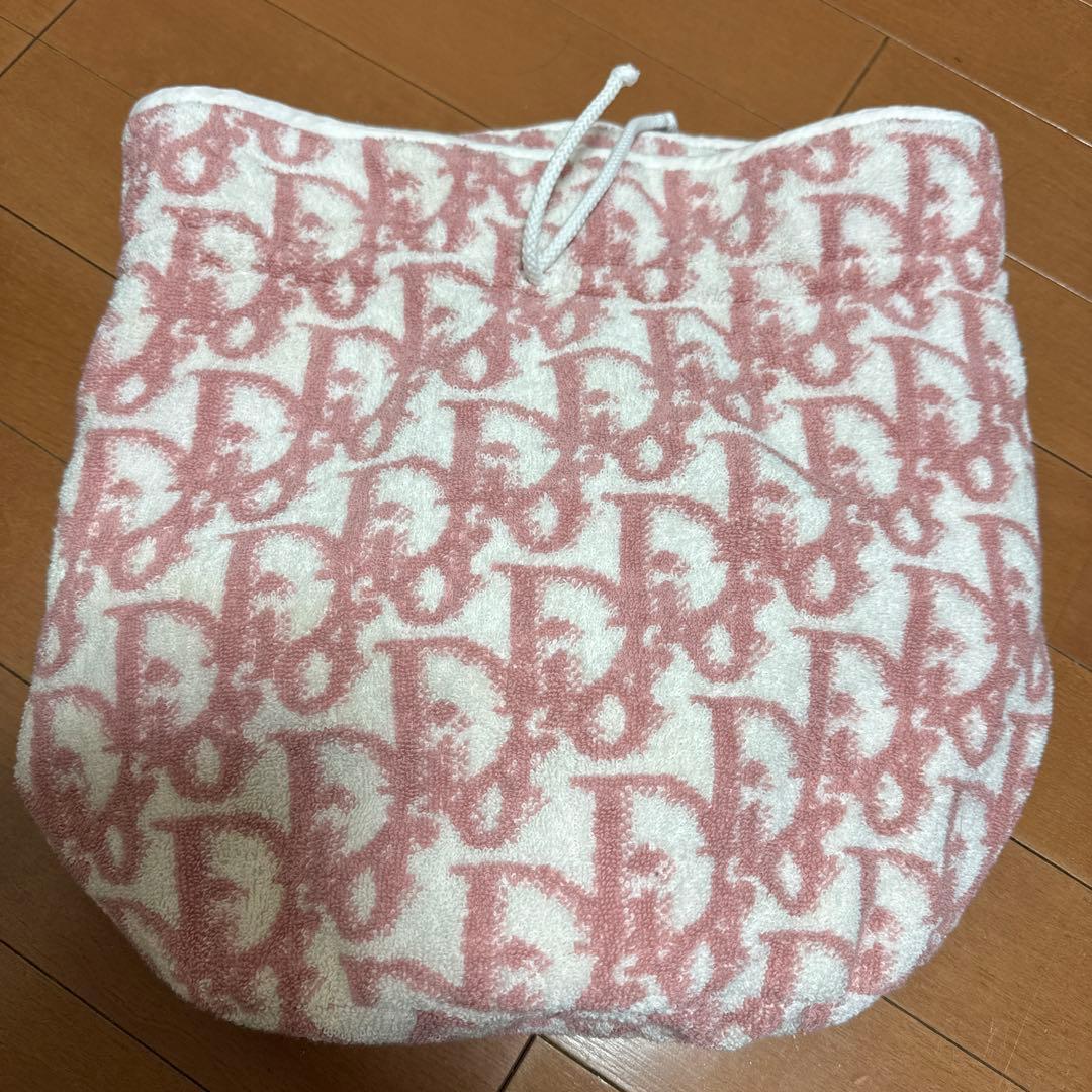 クリスチャン ディオール トロッター 巾着 ポーチ パイル地 タオル ピンク