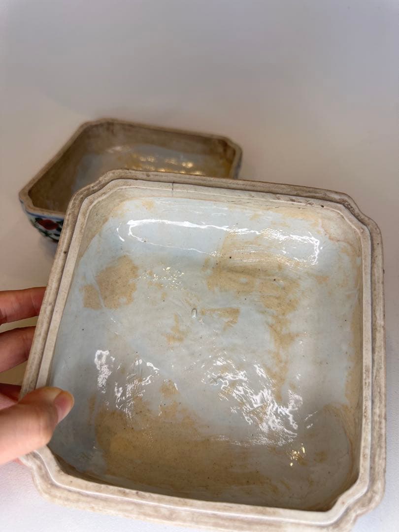 本mercy！中国 明代 大明嘉靖年製 五彩 龍文 蓋盒 四面龍文 骨董品