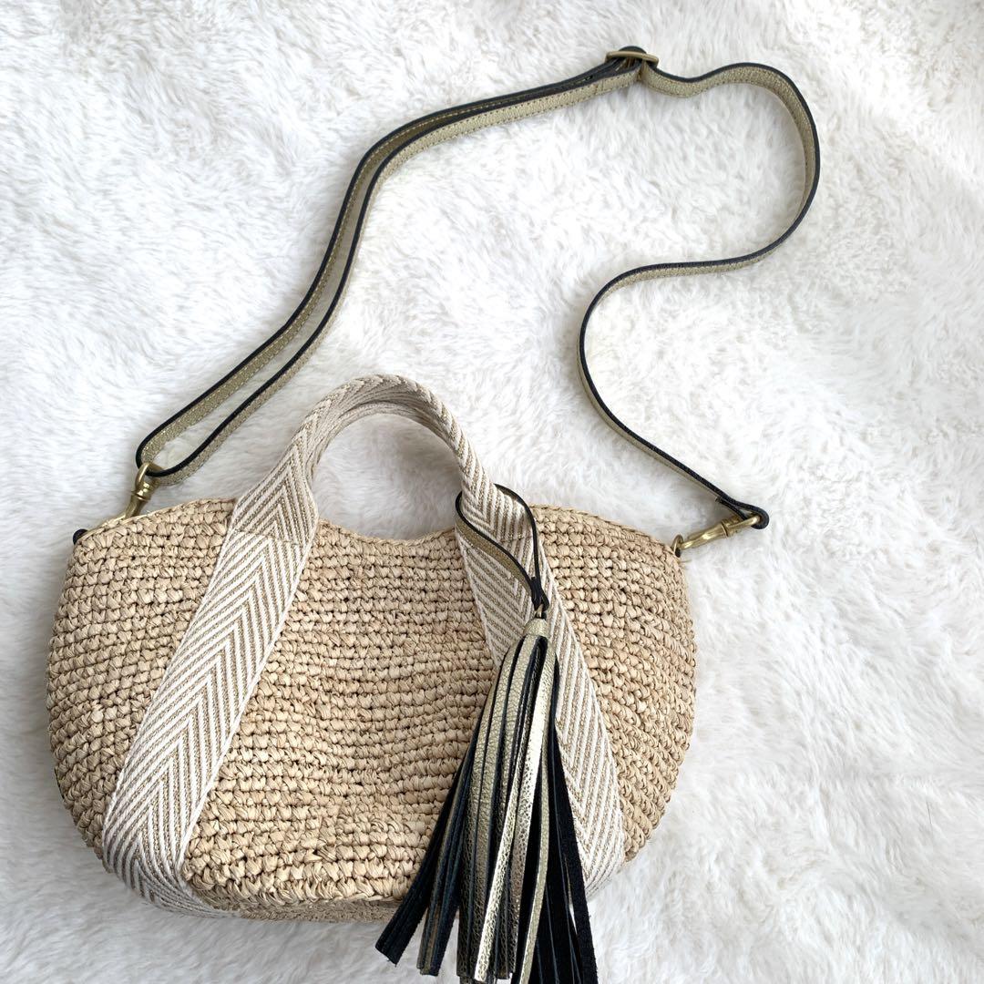 VIOLA d'ORO かごバッグ ラフィア 2way テープハンドル タッセル