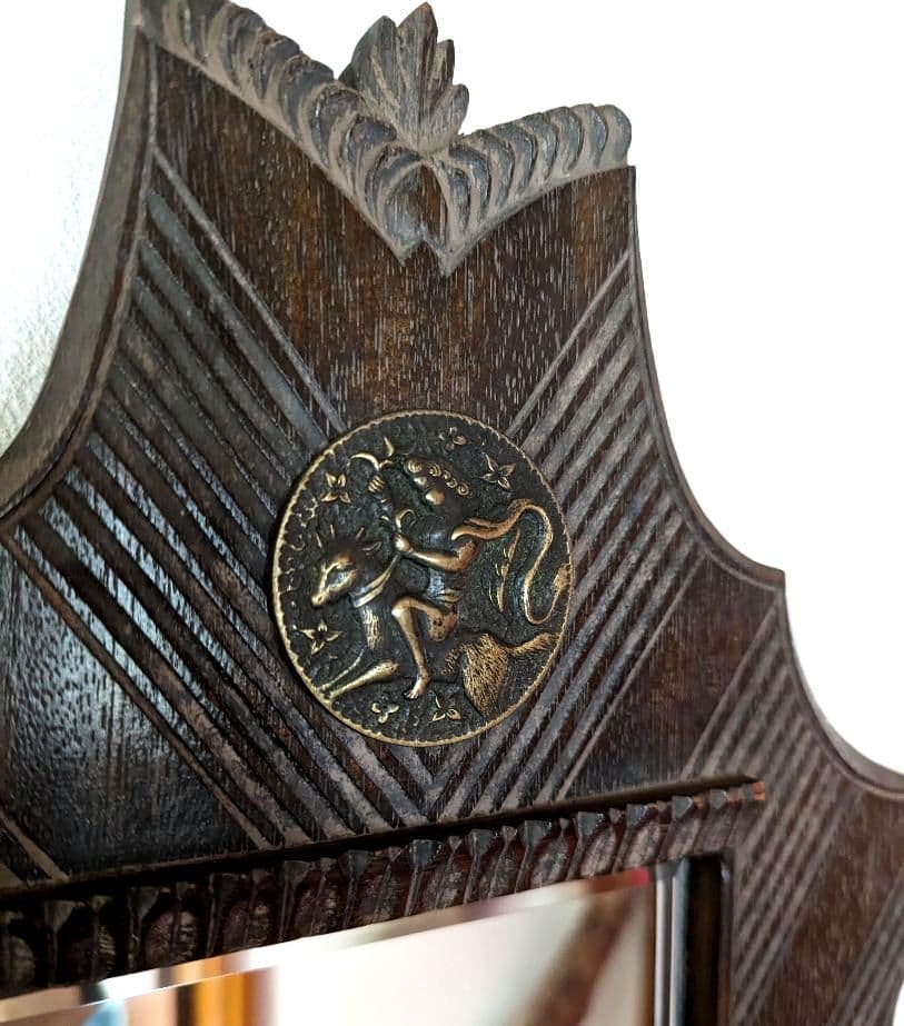 【重厚】【アンティーク】壁掛け 鏡 書斎 ミラー 彫金