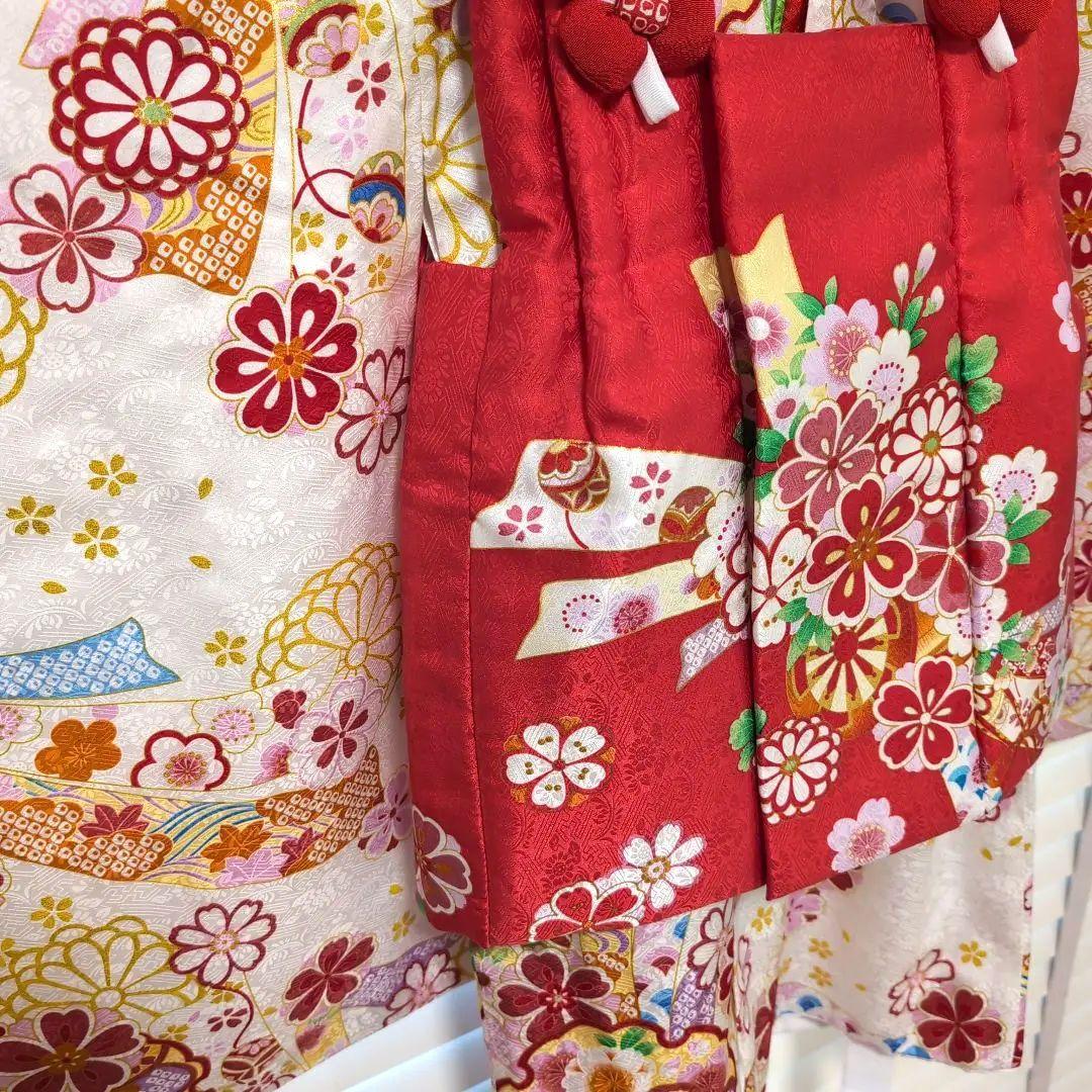 3歳　七五三　赤　花　女の子　花ひめ　6点セット　和装　着物　下駄　髪飾り