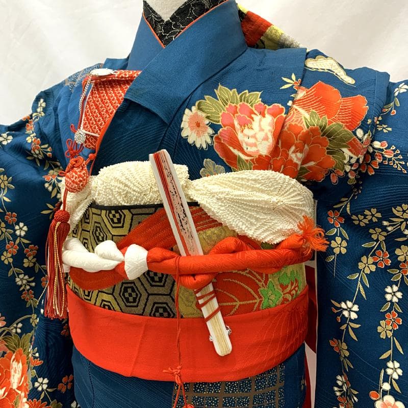 601ag46□七五三 七歳 女児 着物&袋帯 金彩 御所車 鴛鴦□状態良好