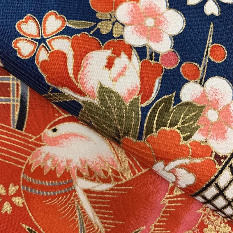 601ag46□七五三 七歳 女児 着物&袋帯 金彩 御所車 鴛鴦□状態良好