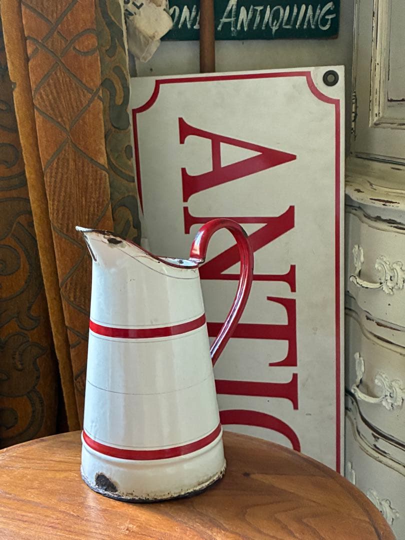 フランス　アンティーク　ホーロー　ジャグ　ピッチャー　水差し　エトワール　白赤