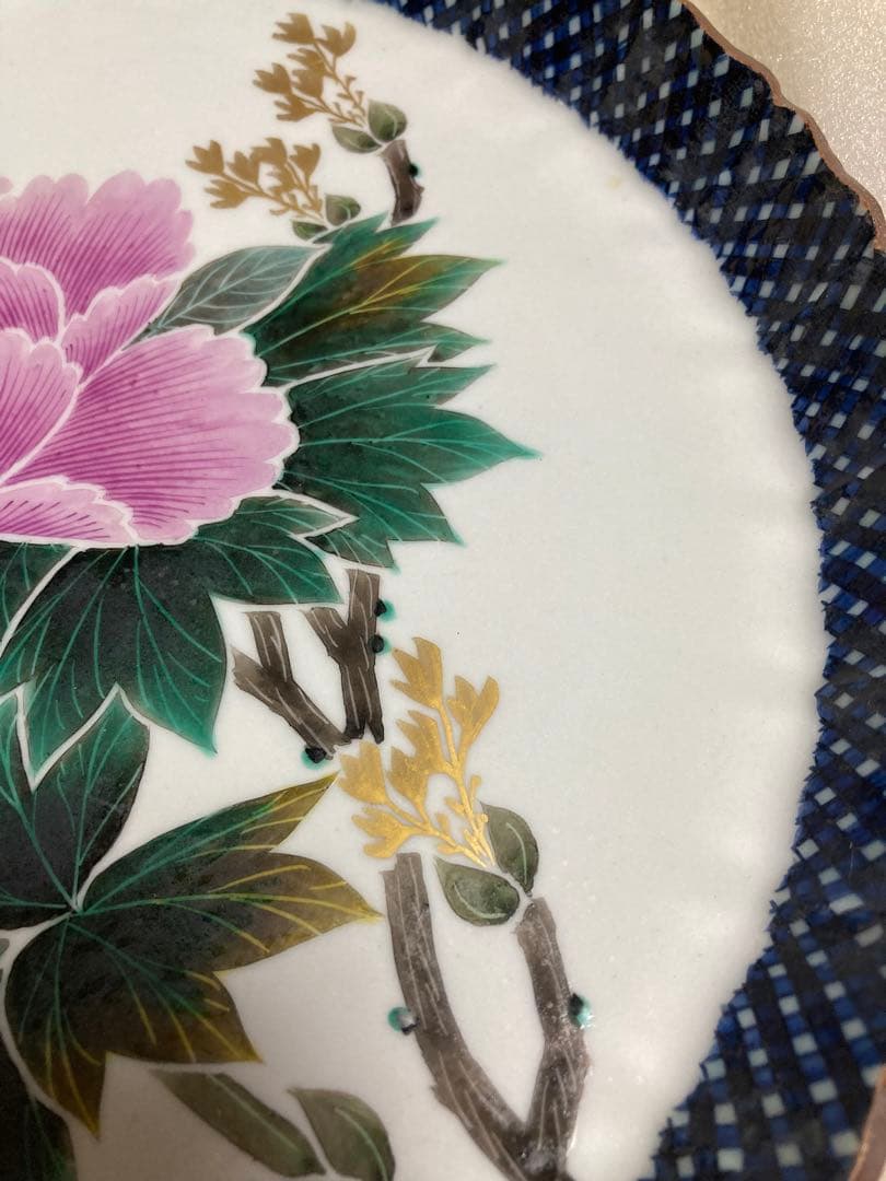 今だけセール！値下げ！九谷焼 色絵 牡丹図 節皿 武腰泰山 共箱入