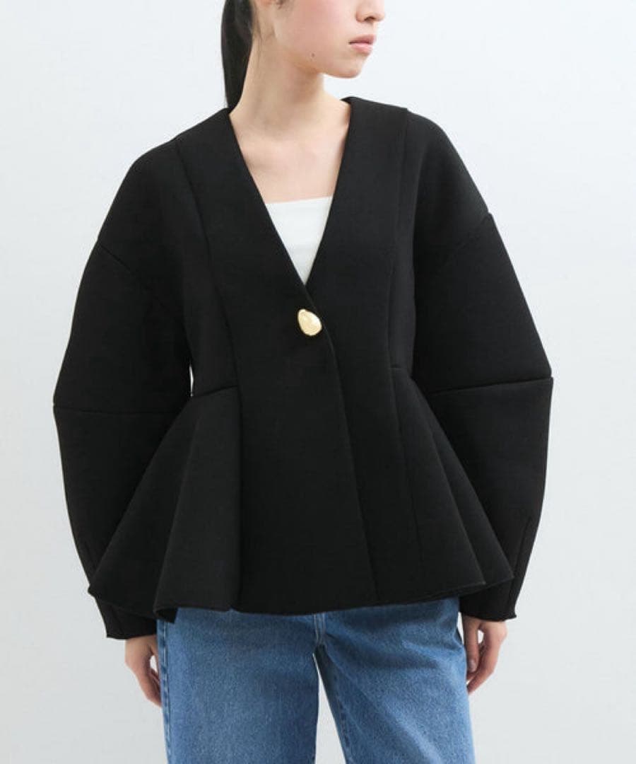 アダムエロペ エッグブローチ付ペプラムカーディガン　黒　F