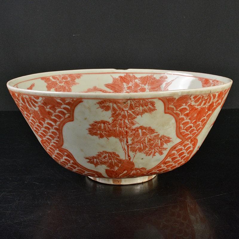 九谷焼　古九谷　宮本窯　赤絵　花文鉢　時代箱　C　R6538B