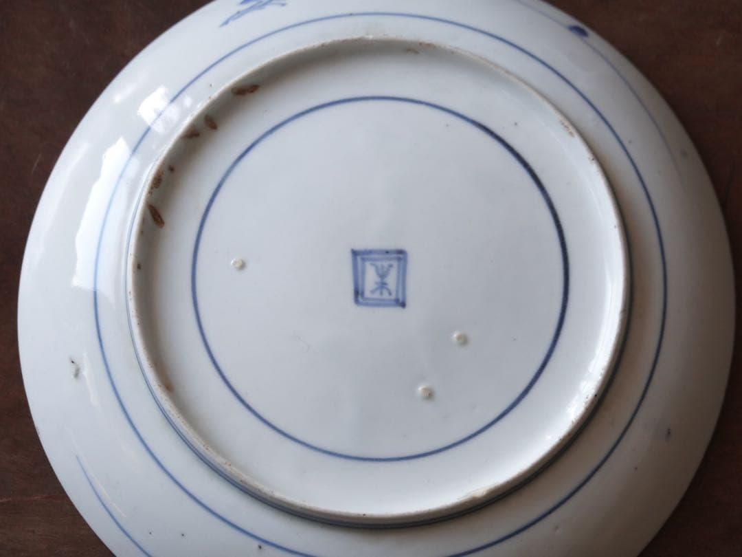 江戸時代　前期　古伊万里　藍九谷　染付　波　紅葉文　皿　飾皿　額皿　6寸皿　食器