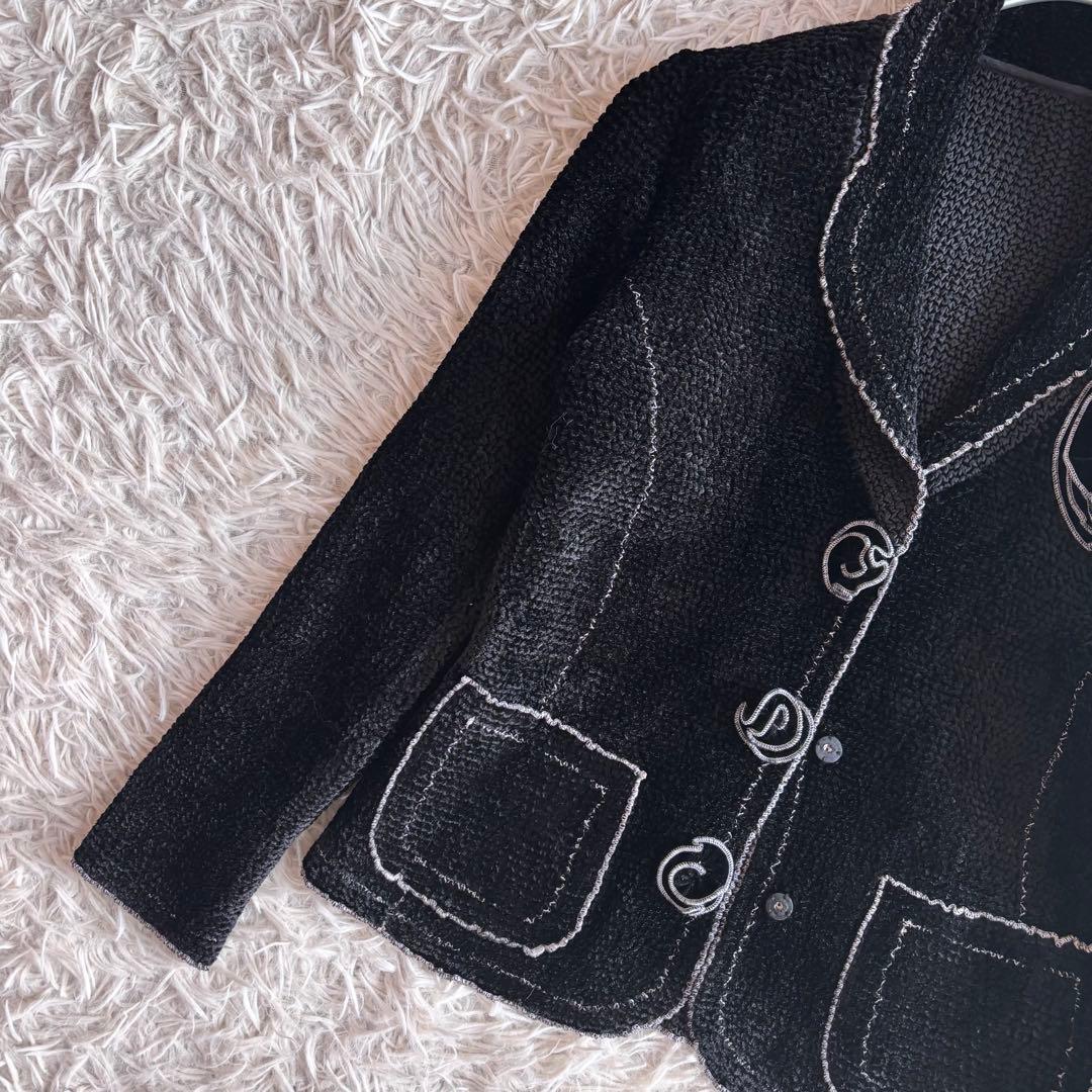 新品 ノコオーノ プリーツ ベロア コサージュ付き ジャケット 38