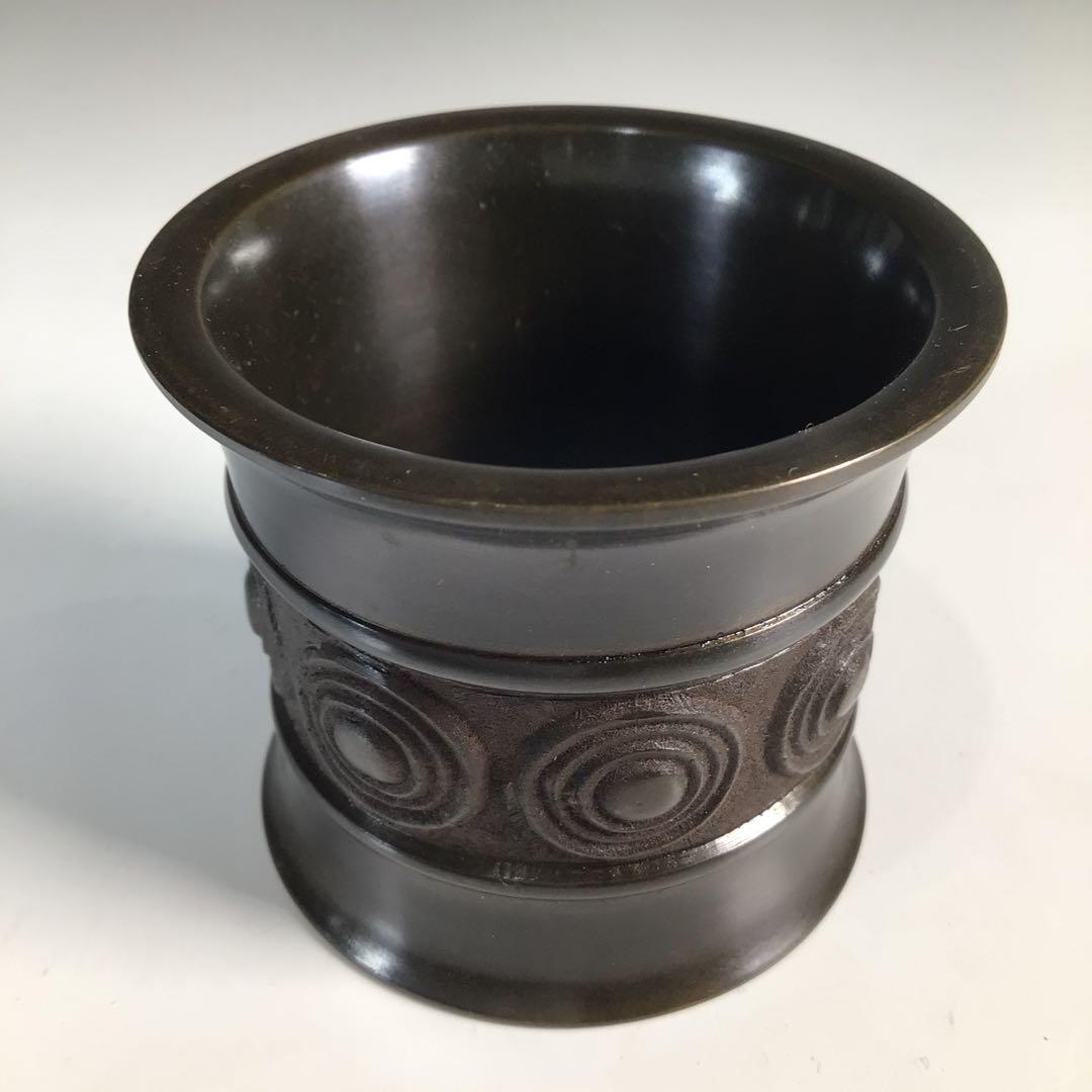 Ｎ５７１　皆具　『一ノ瀬宗辰造』『砂張銅渦巻紋』『水指　建水　蓋置　杓立』　共箱