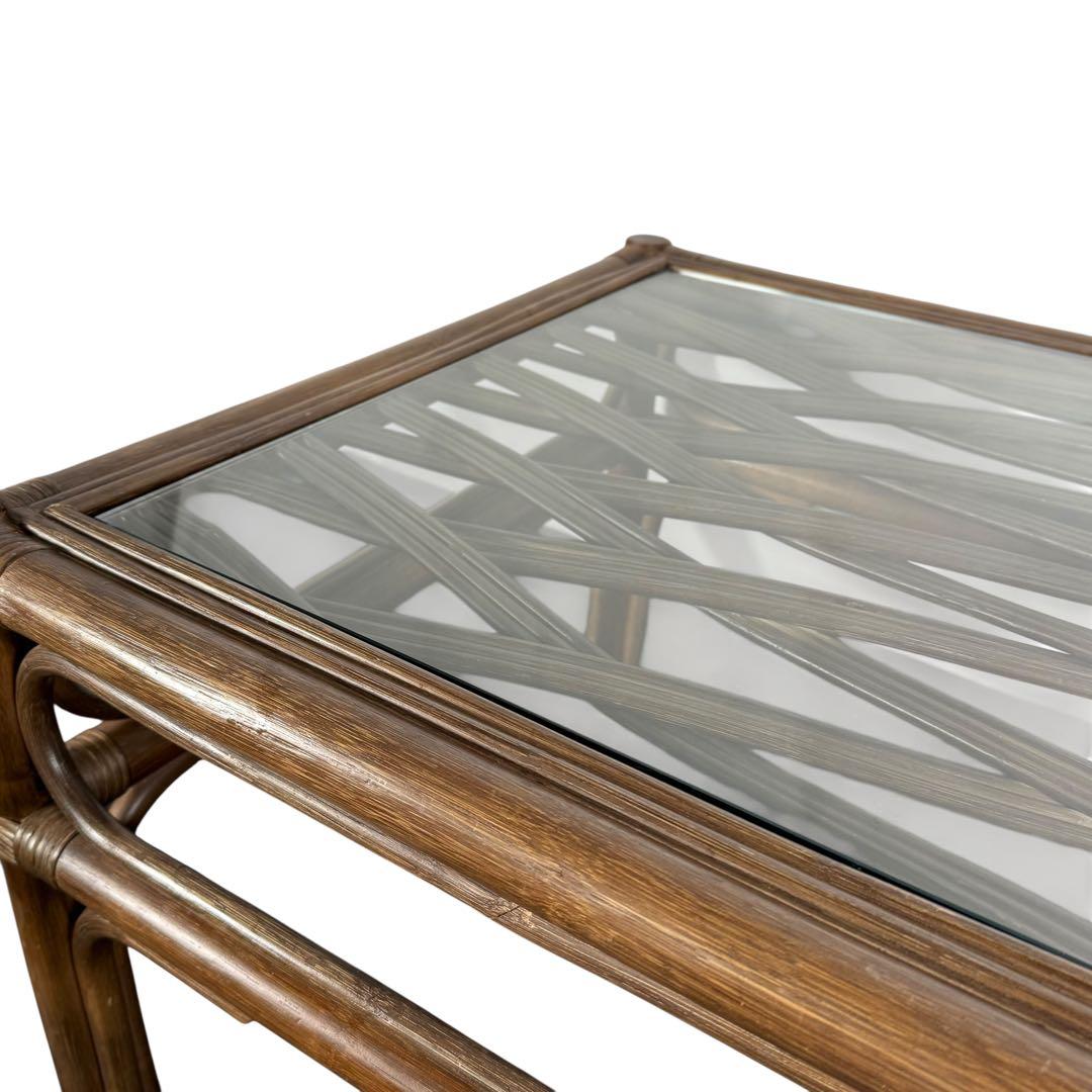 KZ035 【希少デザイン】コスガ　kosuga ラタン籐　ガラステーブル