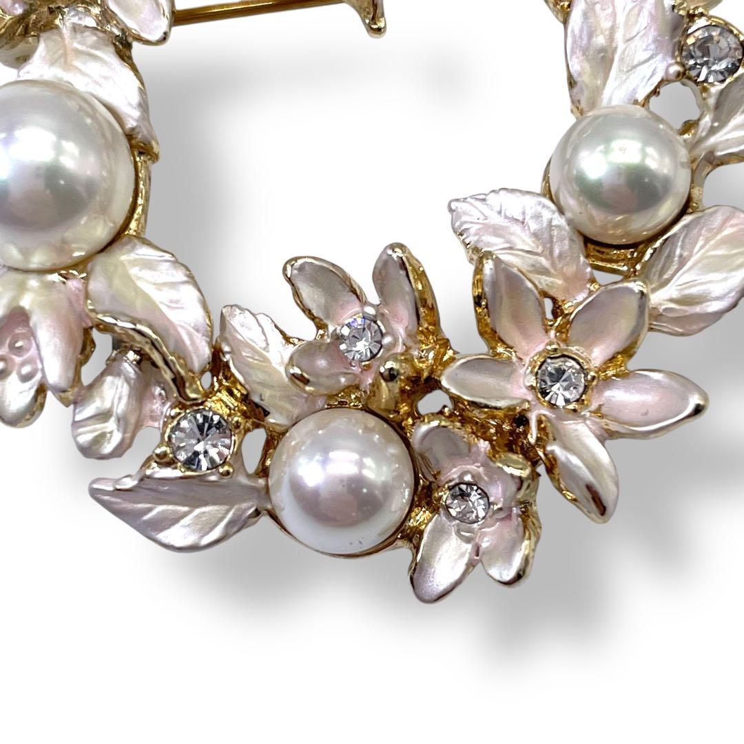 VENDOME BOUTIQUE 貝パール リースブローチ ストーン フラワー