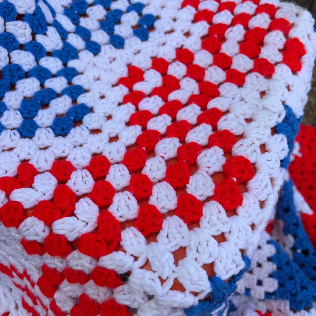 【USA vintage】グラニーブランケット 赤 青 白 トリコロール