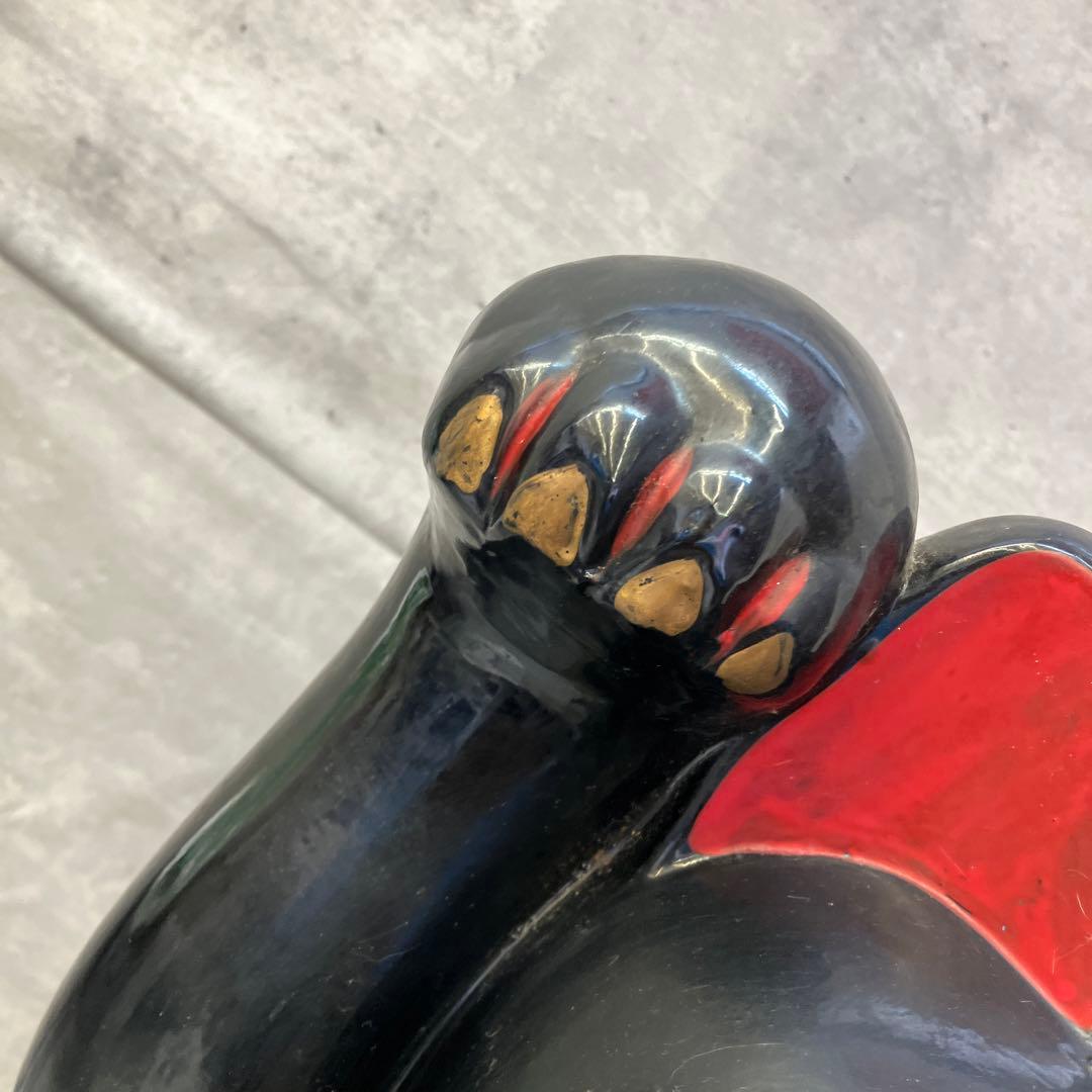 昭和レトロ 陶器製 貯金箱 黒猫 大型招き猫 まねきねこ 億万両 古道具オブジェ