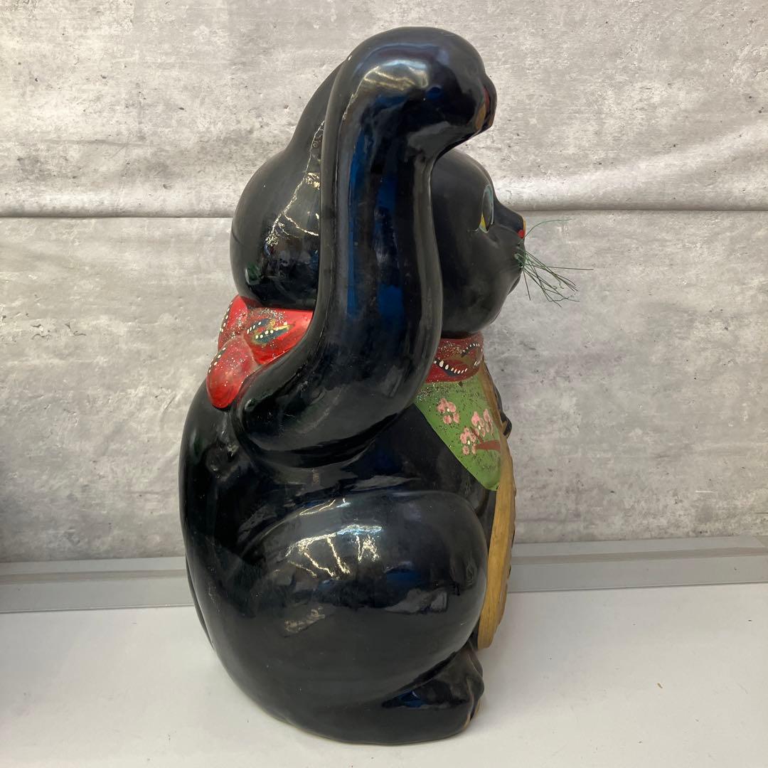 昭和レトロ 陶器製 貯金箱 黒猫 大型招き猫 まねきねこ 億万両 古道具オブジェ