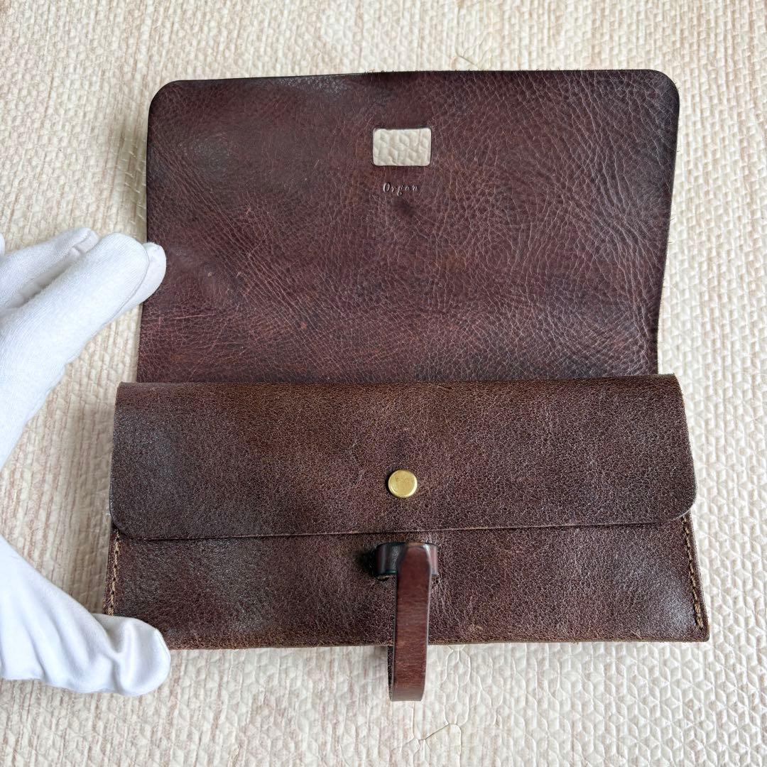 極美品 オルガン organ 一本ベルトの長財布 gs-12 カスターニョ色