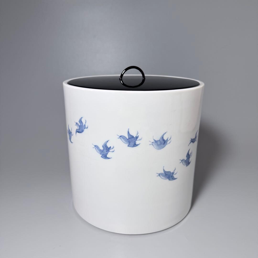 明治大正期　平戸焼　染付鳥文様水指　共箱　特注蓋付　茶道具　裏千家　表千家