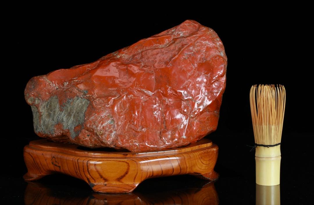 佐渡 赤玉石 赤石 碧玉 台座付 6.4kg 水石 鑑賞石 天然石 盆石 飾石