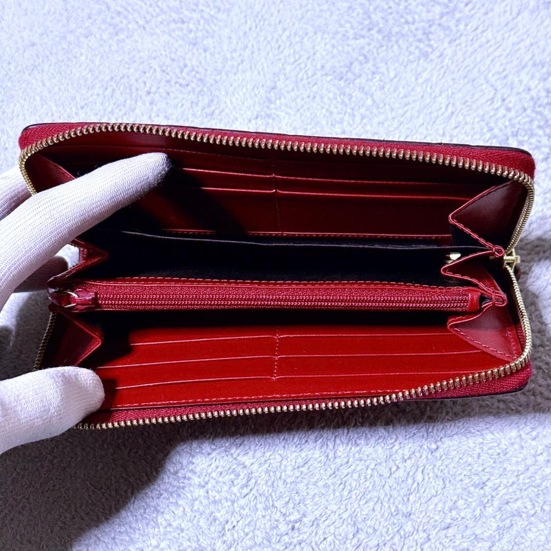 【未使用級】GUCCI 長財布 GG シマレザー ラウンド レディース 赤