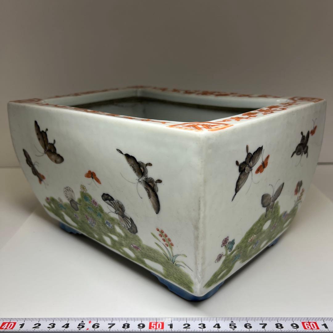 中国清時代　大清咸豊年製　粉彩花蝶図鉢　幅約24㎝　東Y7-1029☆2Fトトチ