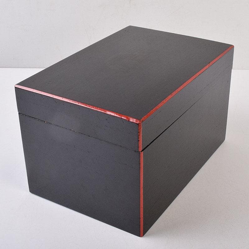 茶道具　面朱利休形茶箱　菊桐文茶碗　巾筒など　八点　一式　仕覆付　M　R9048