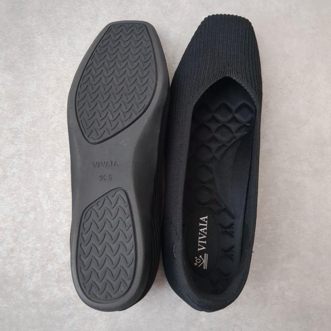 VIVAIA フラットシューズ　ニットパンプス スクエアトゥ 黒　ビバイア