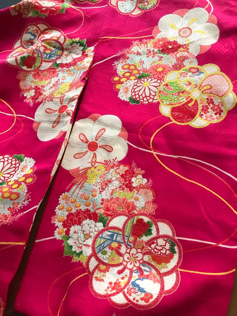 正絹 アンティーク着物 振袖 七五三 ◇ねじ梅 花丸紋 古典柄 濃ピンク