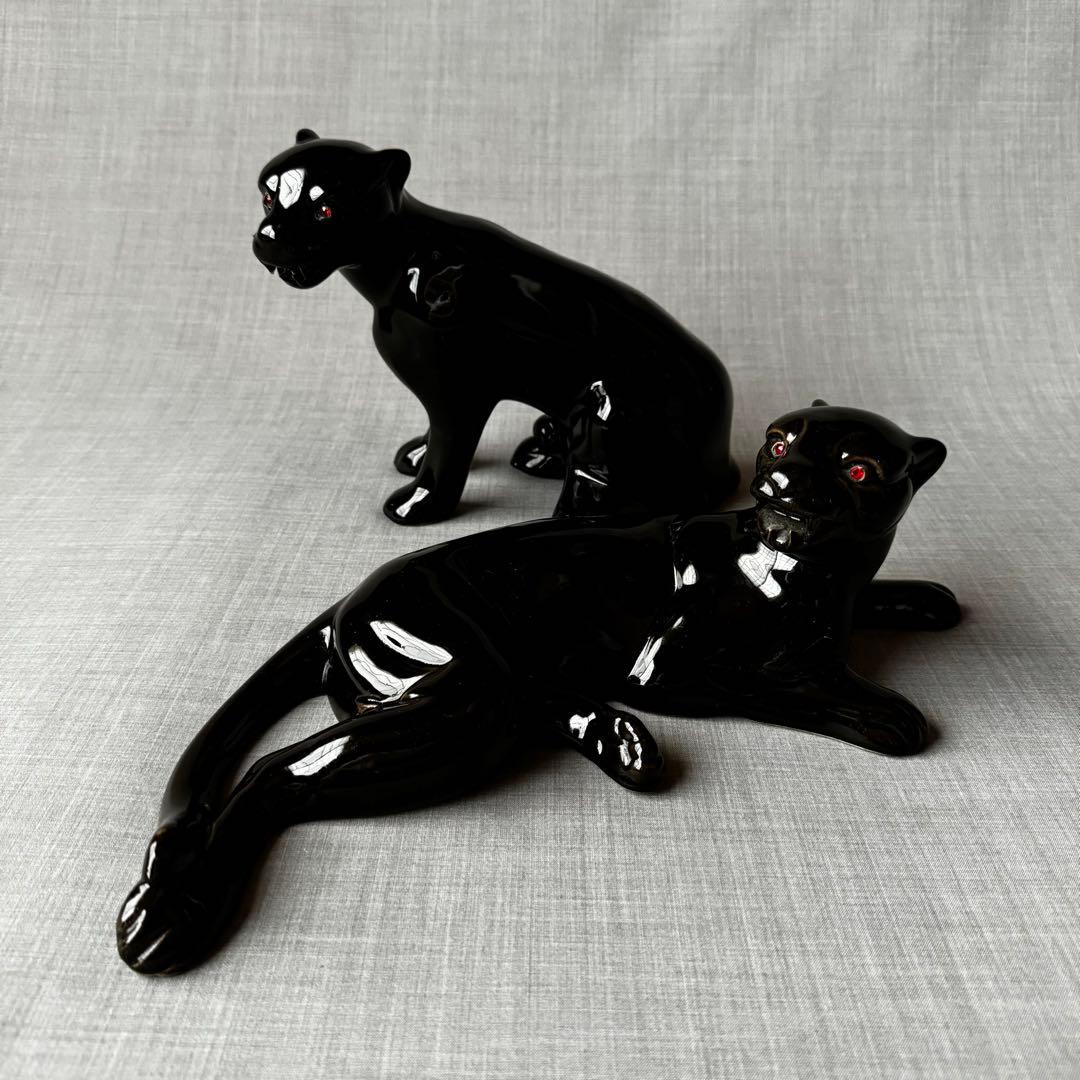 ヴィンテージ ブラックパンサー 黒豹 ペア オブジェ インテリア