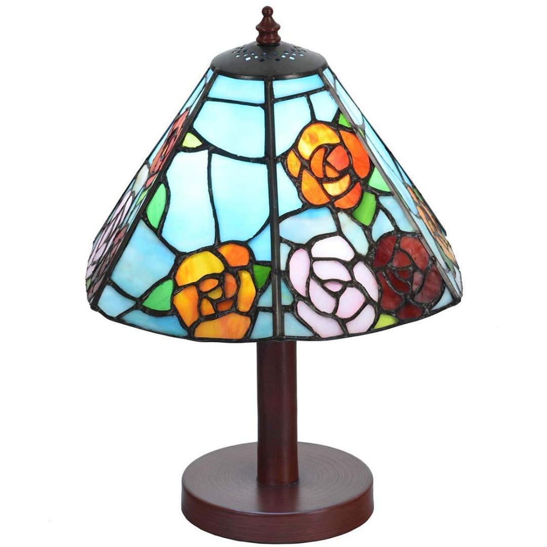 爽やかなブルー ステンドグラス バラが彩る 卓上照明