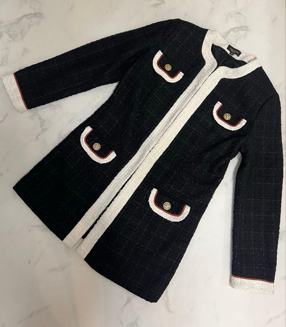 相沢えみり emiriawiz バイカラーツイードロングジャケット　M