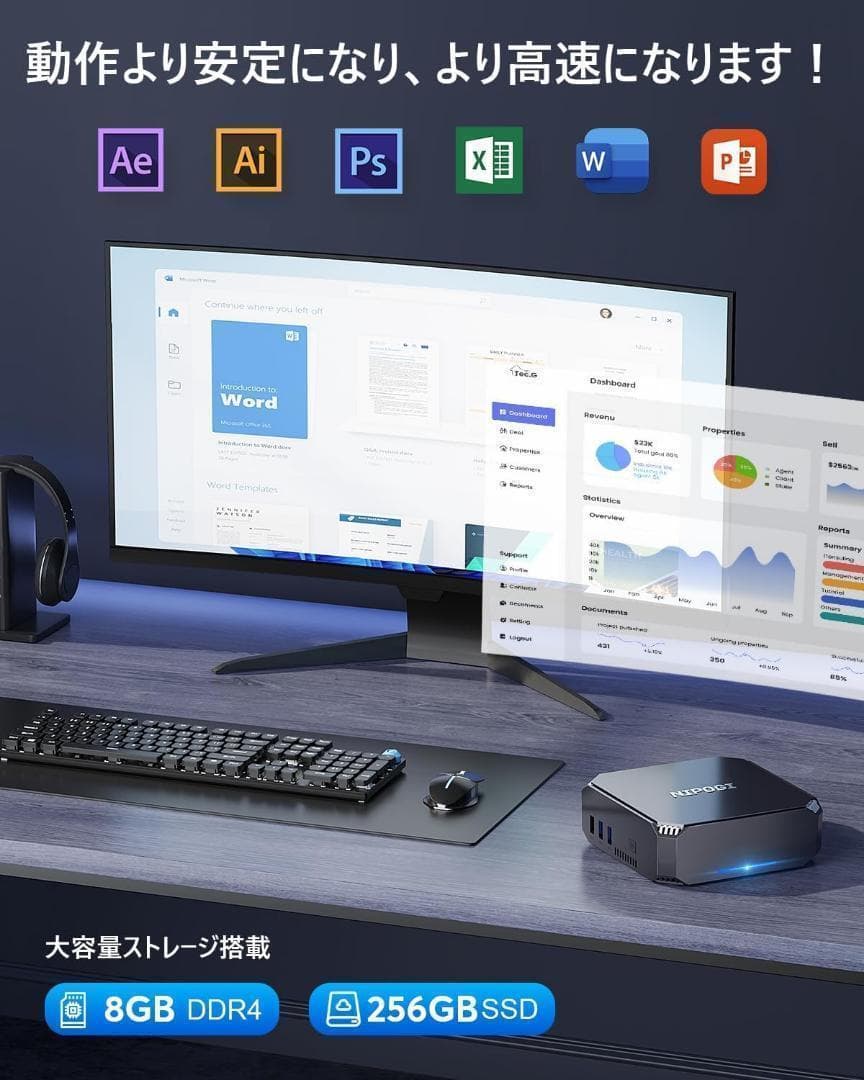 最大3.4GHz 4C4T 8GB 256GB ミニpc n100