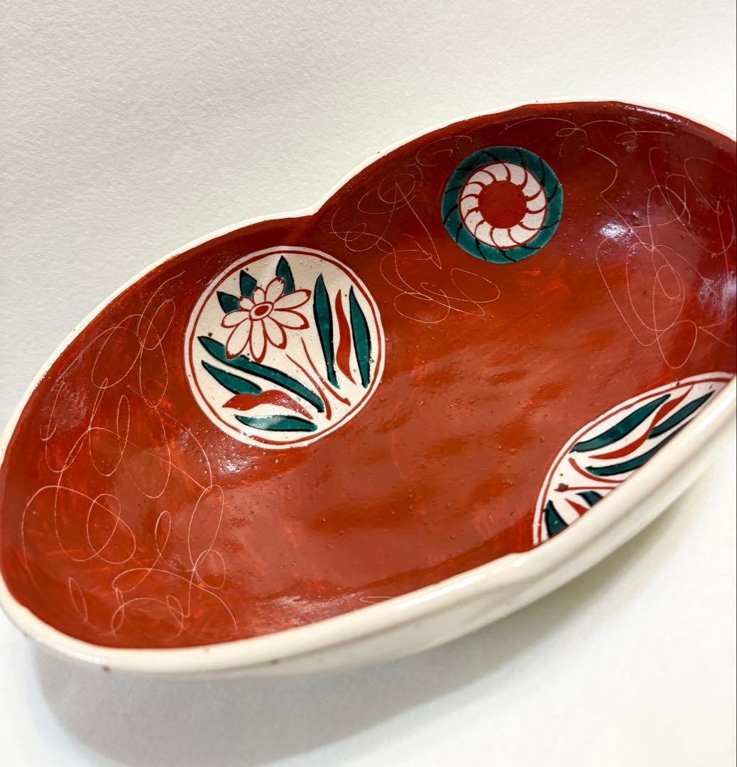 九谷焼 暁堂 赤絵 花文 変形楕円鉢 大中小 セット 上質 和食器 手描き