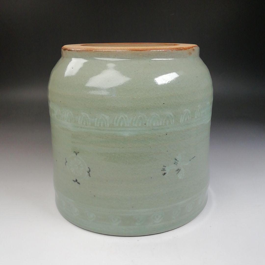 Ｔ７６５　水指　『青磁　雲鶴』『中村与平 造』　共箱　茶道具